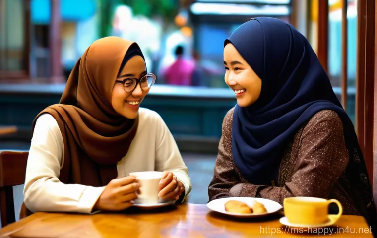 행복한 대화의 기술 - **Prompt 1: Heartfelt Malaysian Teh Tarik Conversation**
"A cozy, brightly lit scene inside a tr...
