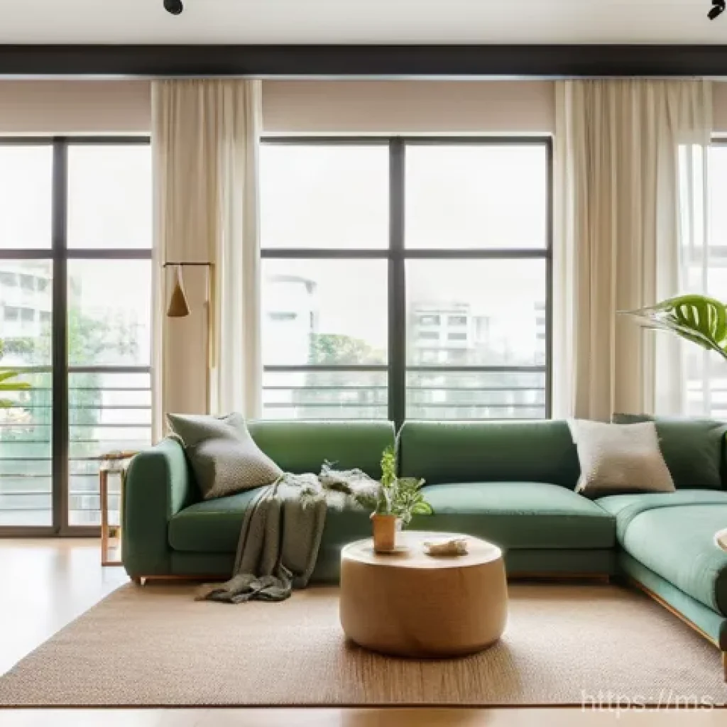 행복을 위한 환경 변화 - A serene and inviting living room designed as a healing sanctuary, located within a modern apartment...